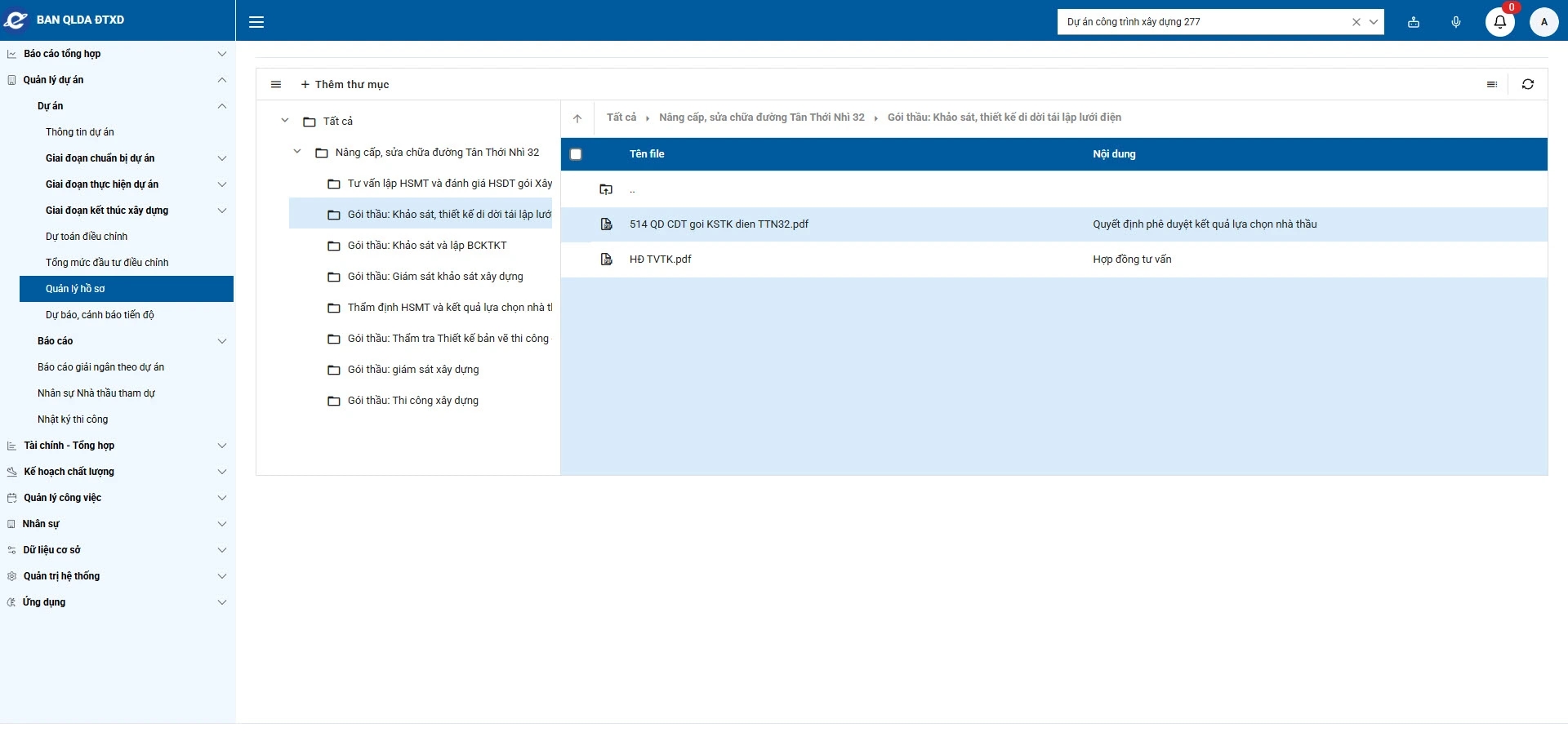 Quản lý hồ sơ dự án
