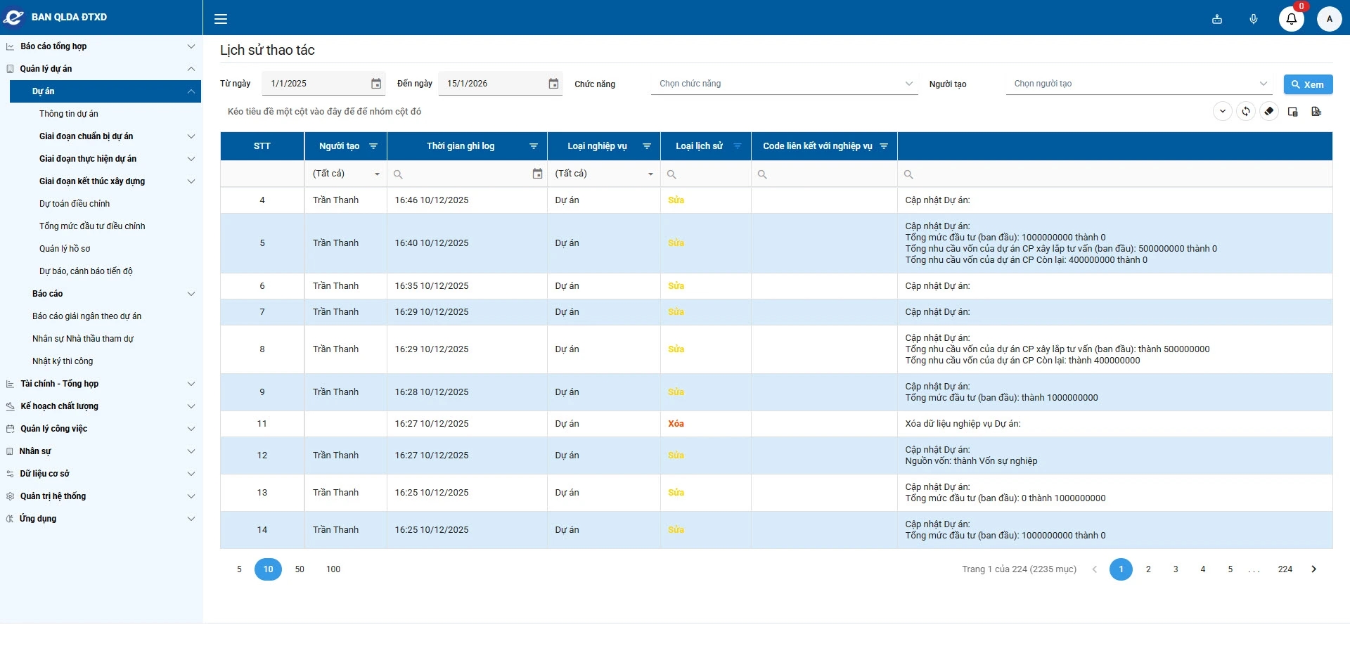 Lưu trữ lịch sử thao tác của người dùng