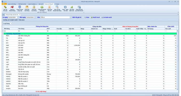 Báo cáo nhập xuất tồn kho