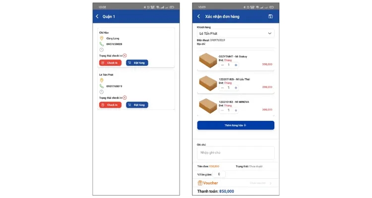 App cho nhân viên sale – Check in - Lập đơn hàng