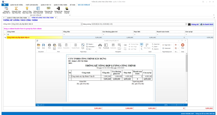 Báo cáo tổng hợp lương công trình