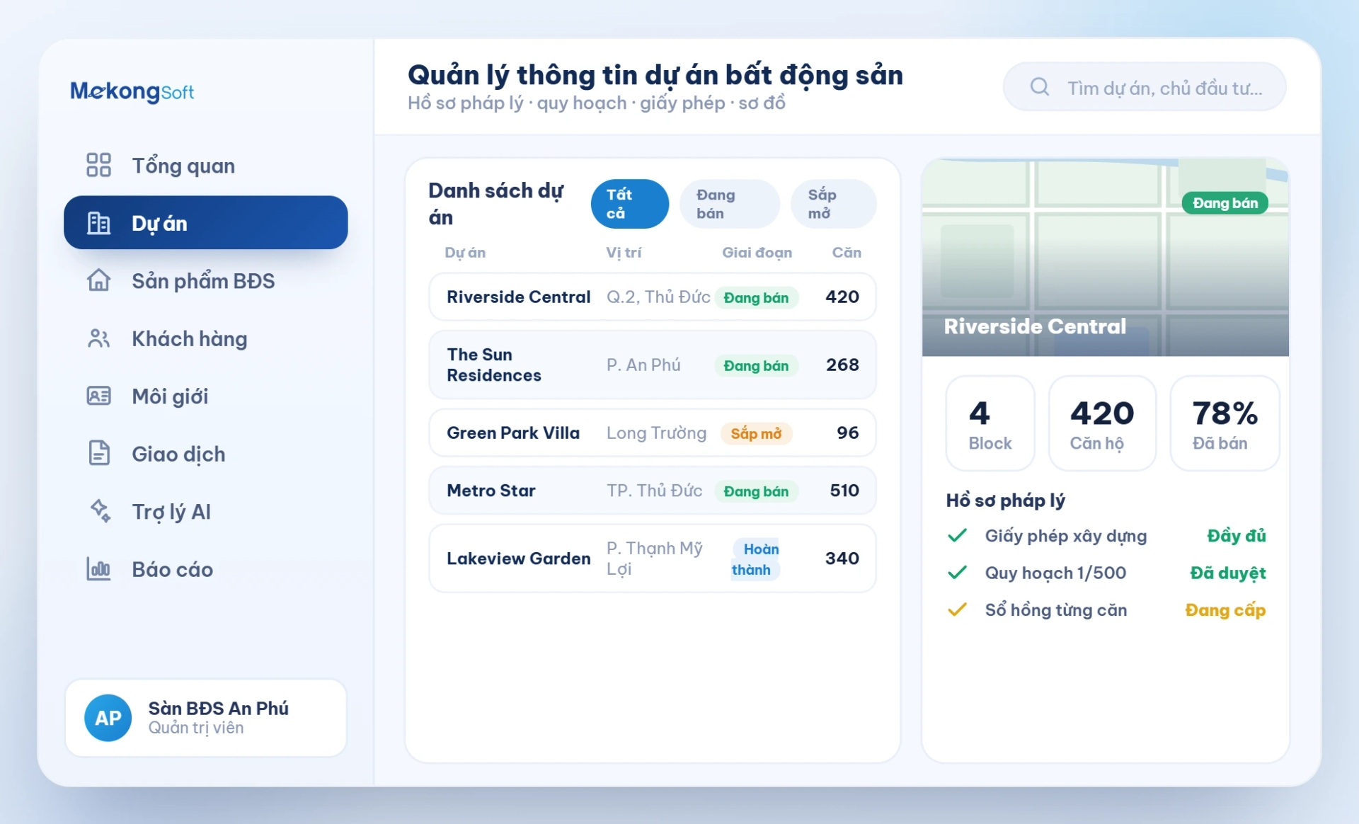 Quản lý thông tin dự án bất động sản
