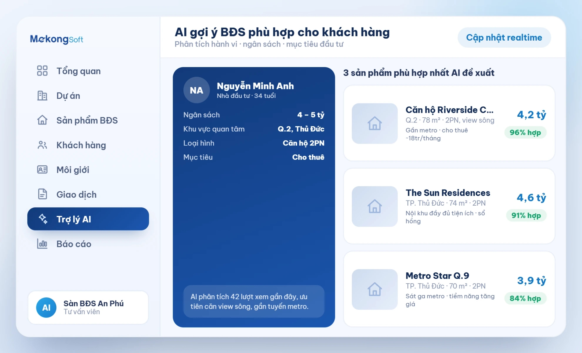 AI gợi ý bất động sản phù hợp cho khách hàng