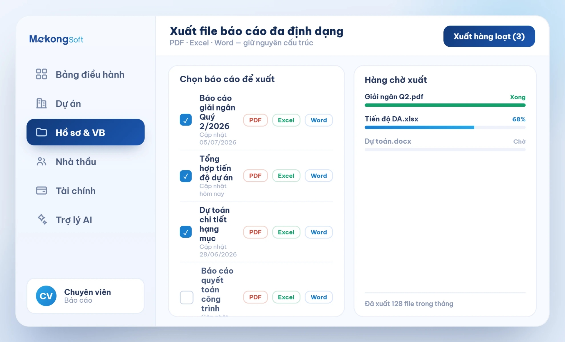 Hỗ trợ xuất file dưới nhiều định dạng
