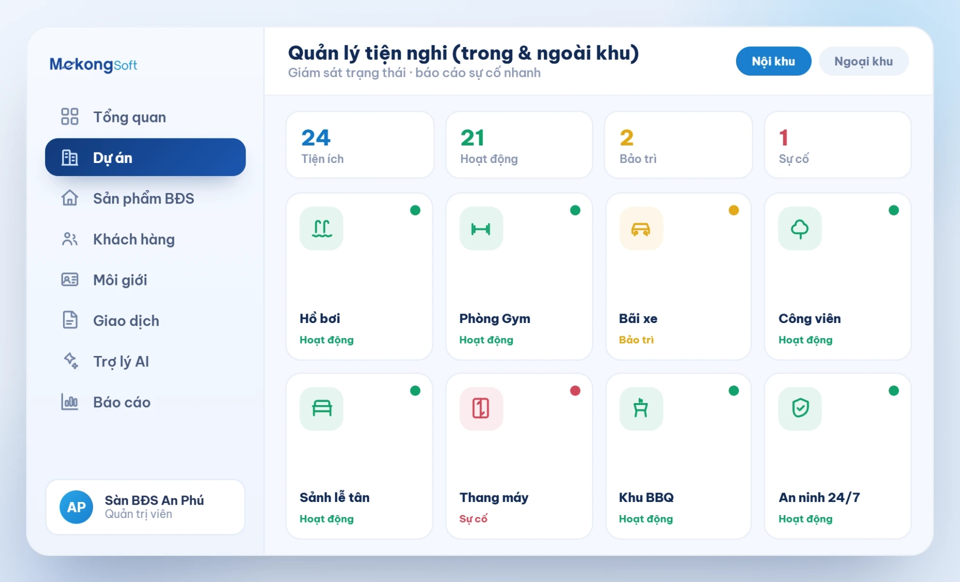 Quản lý tiện nghi (Trong và ngoài)