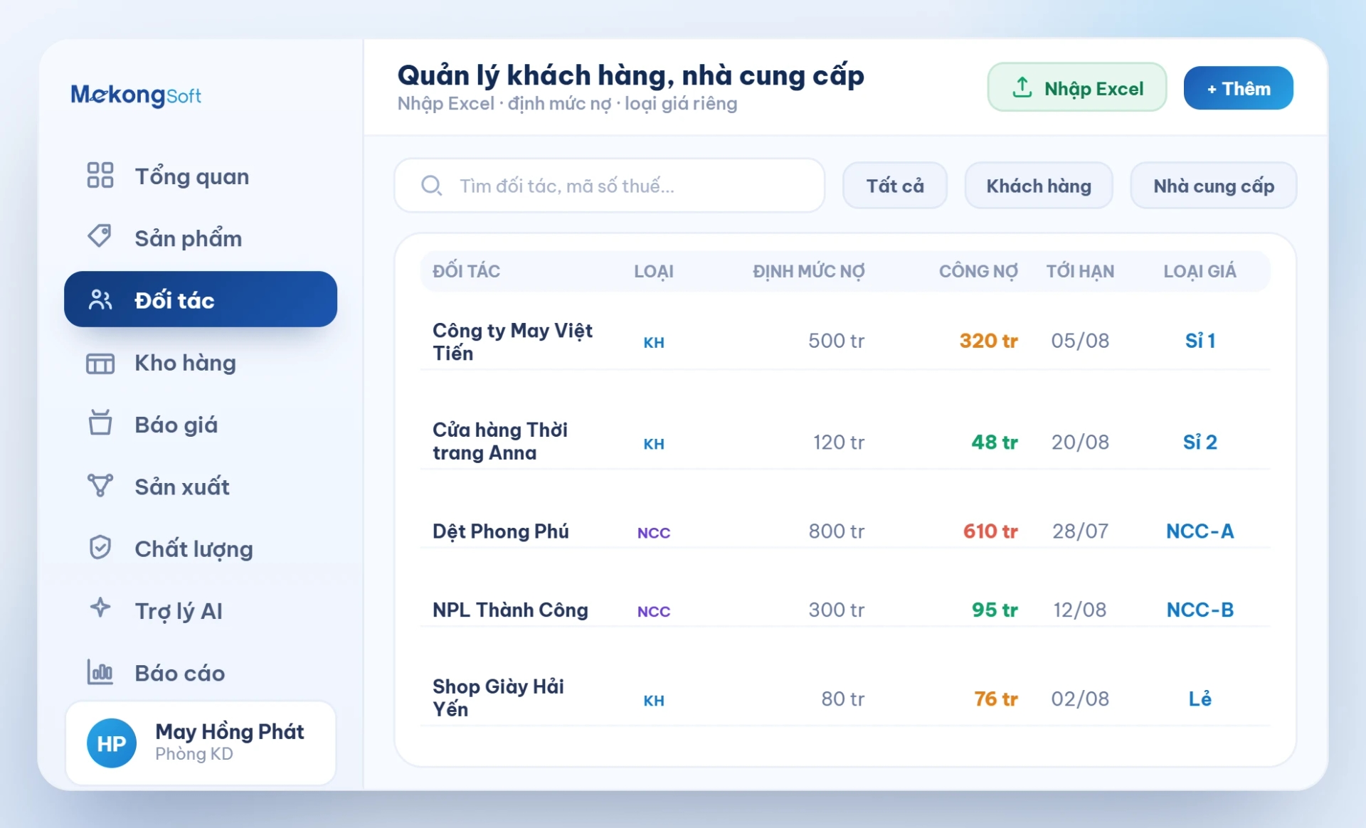 Quản lý khách hàng, nhà cung cấp