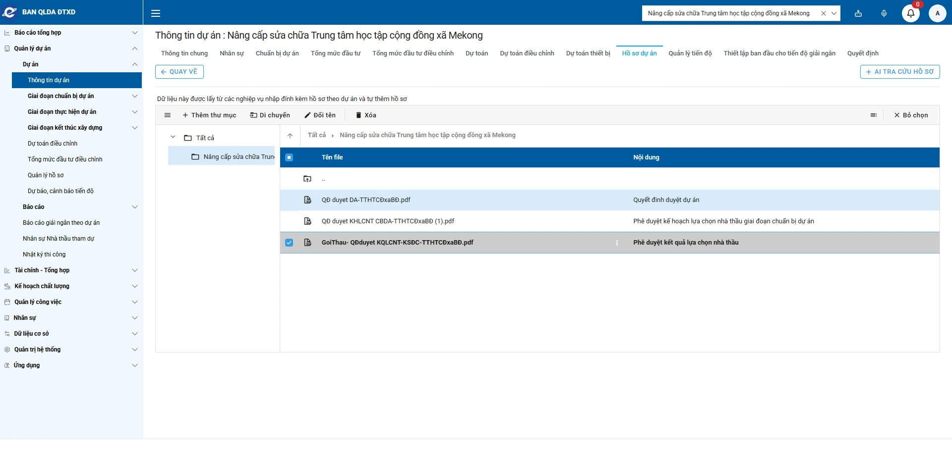 Ứng dụng AI tra cứu hồ sơ văn bản dự án