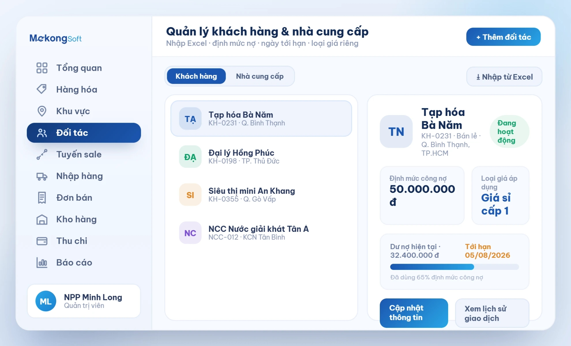 Quản lý khách hàng, nhà cung cấp