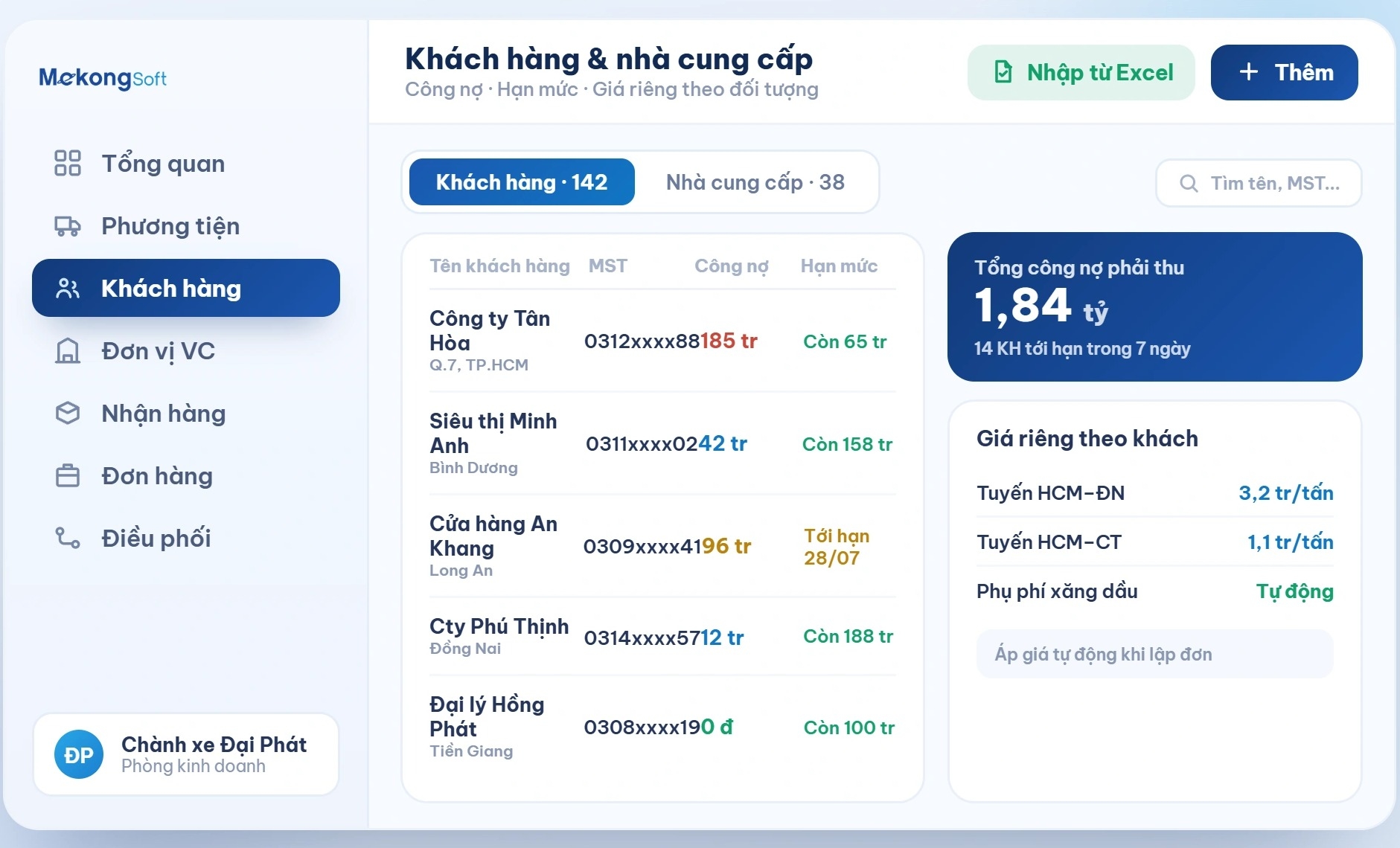 Quản lý khách hàng, nhà cung cấp