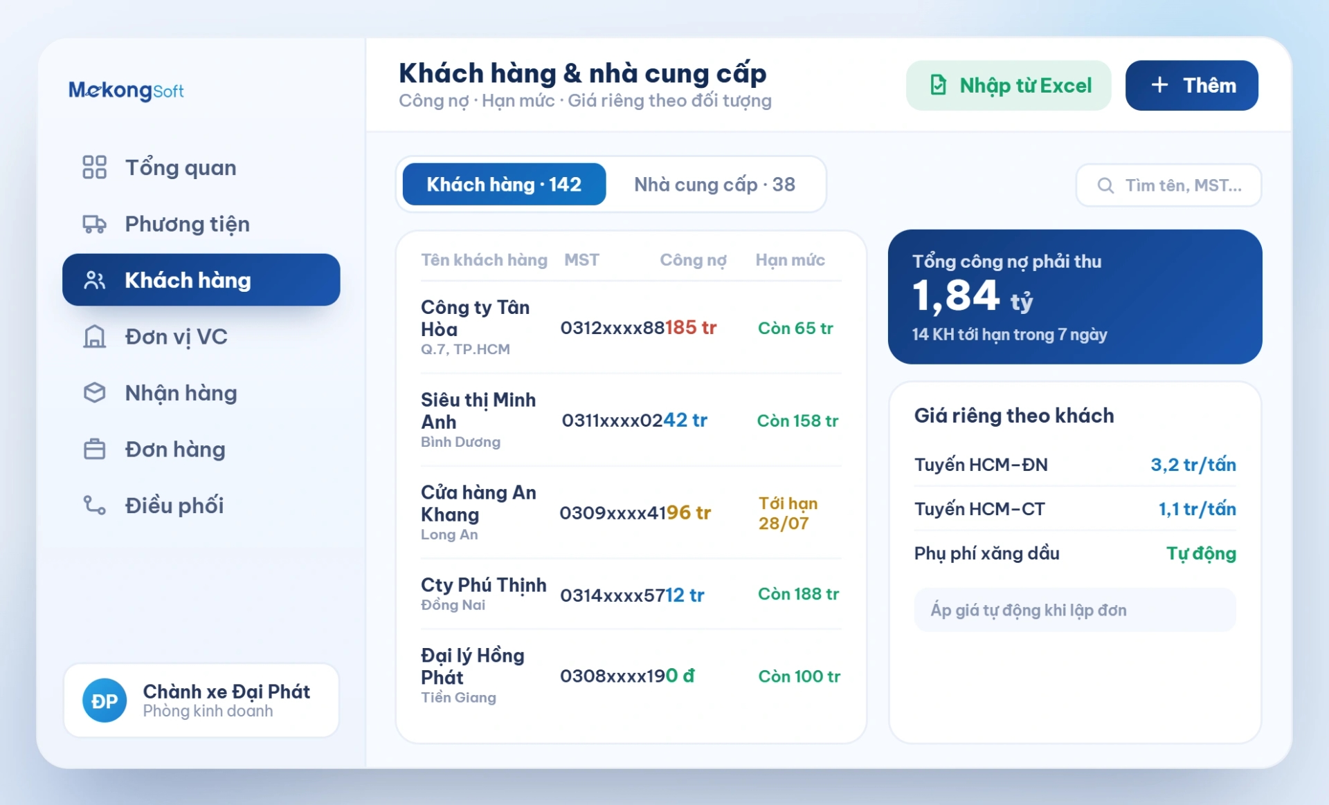 Quản lý khách hàng, nhà cung cấp