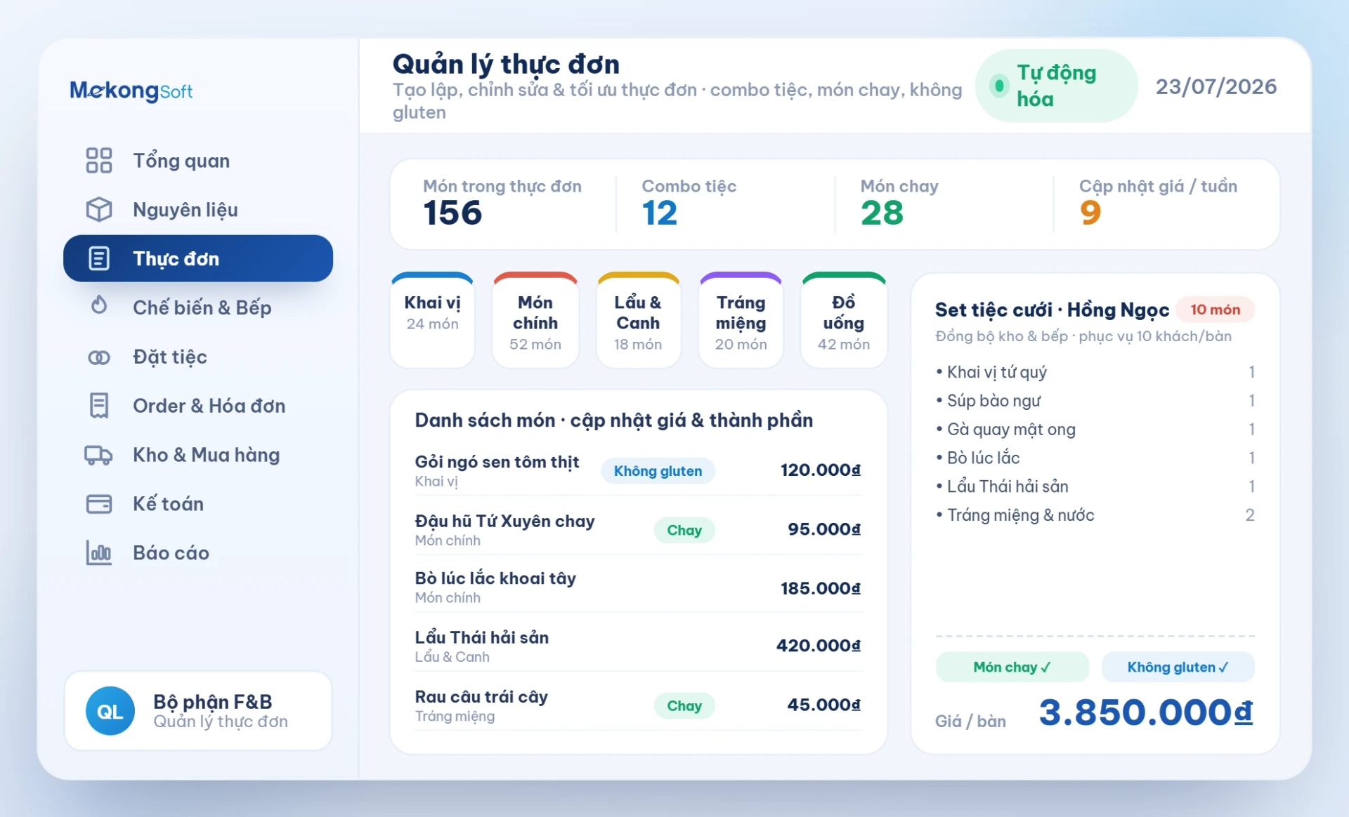 Quản lý thực đơn