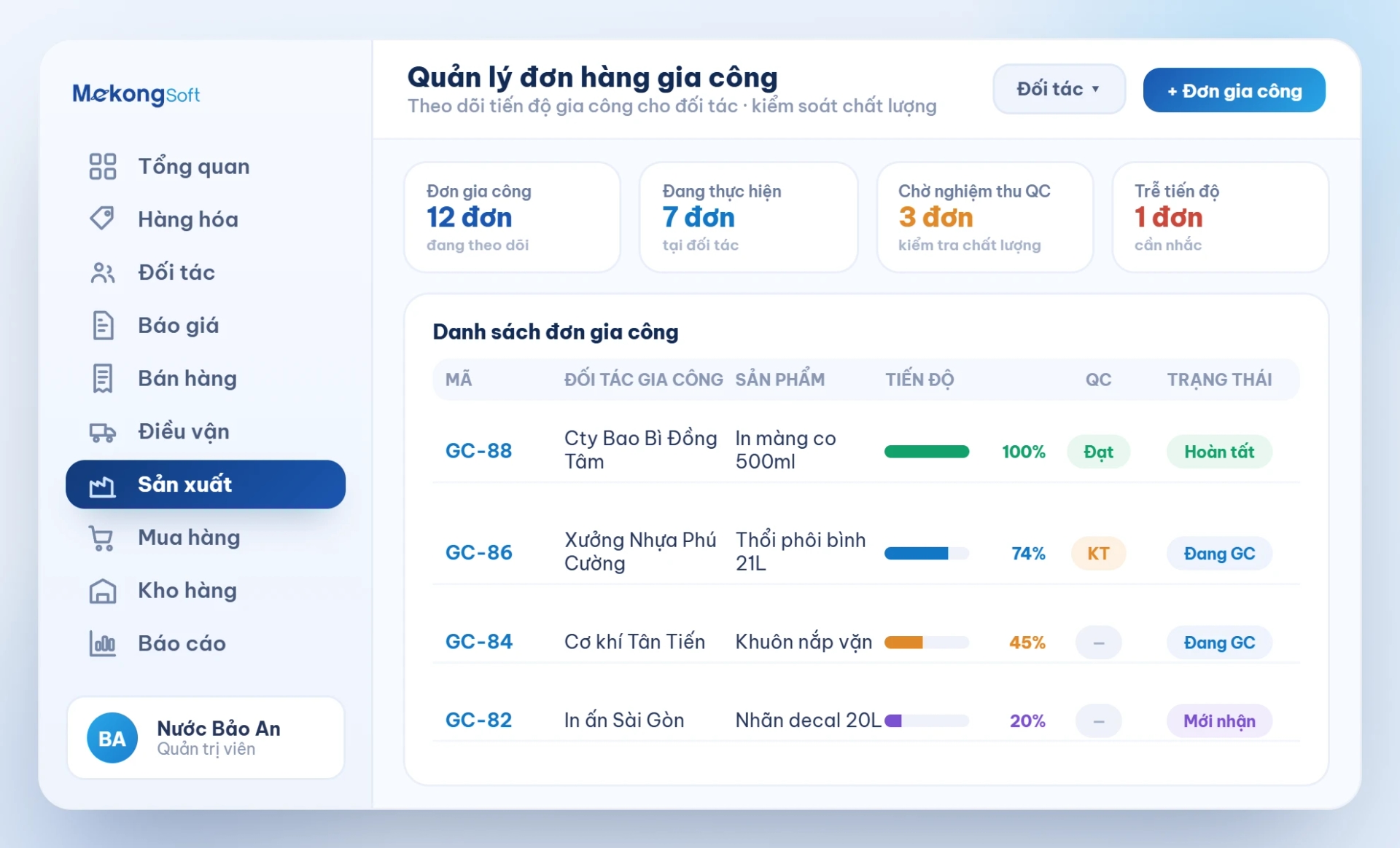 Quản lý đơn hàng gia công