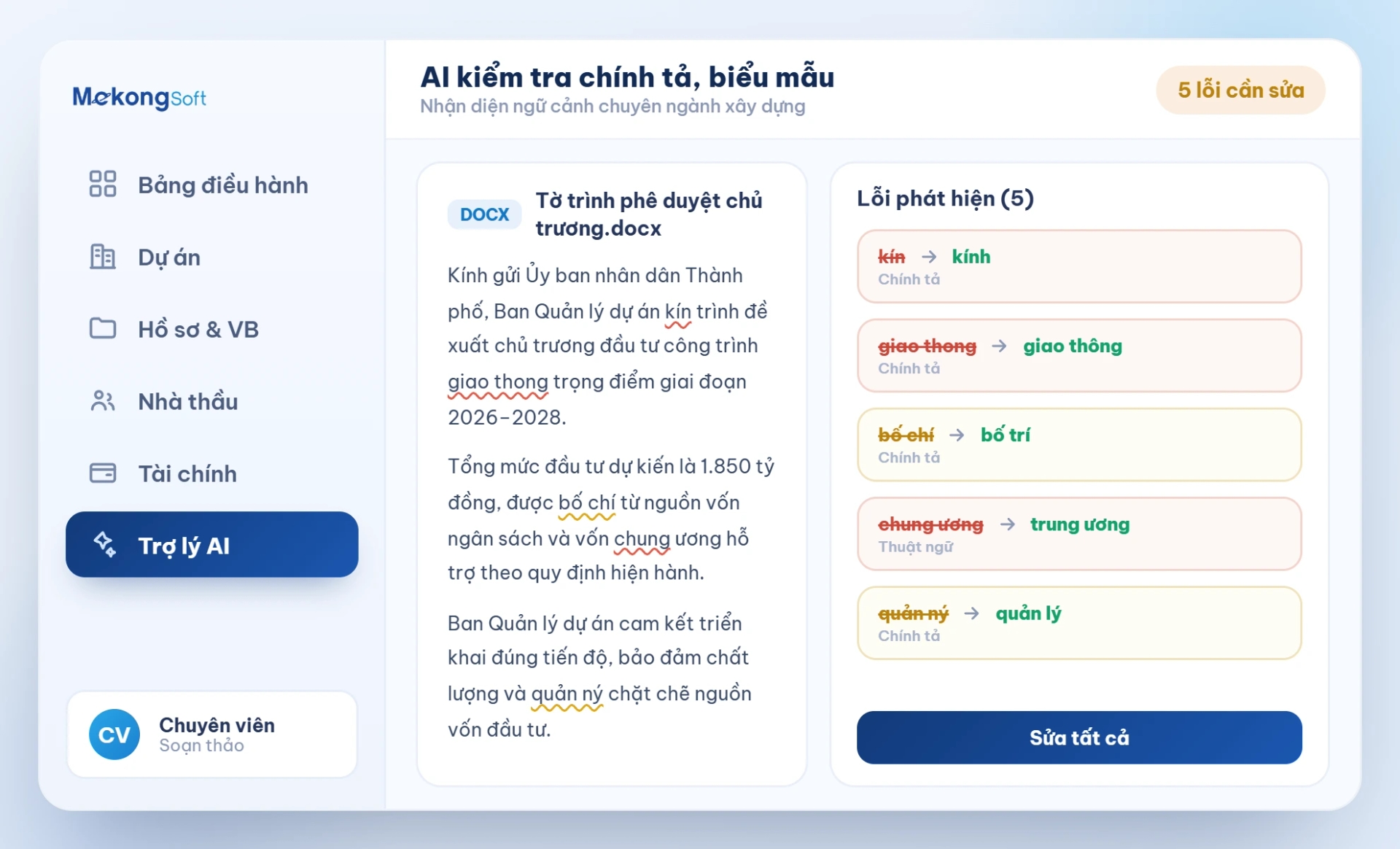 AI hỗ trợ kiểm tra chính tả văn bản, biểu mẫu