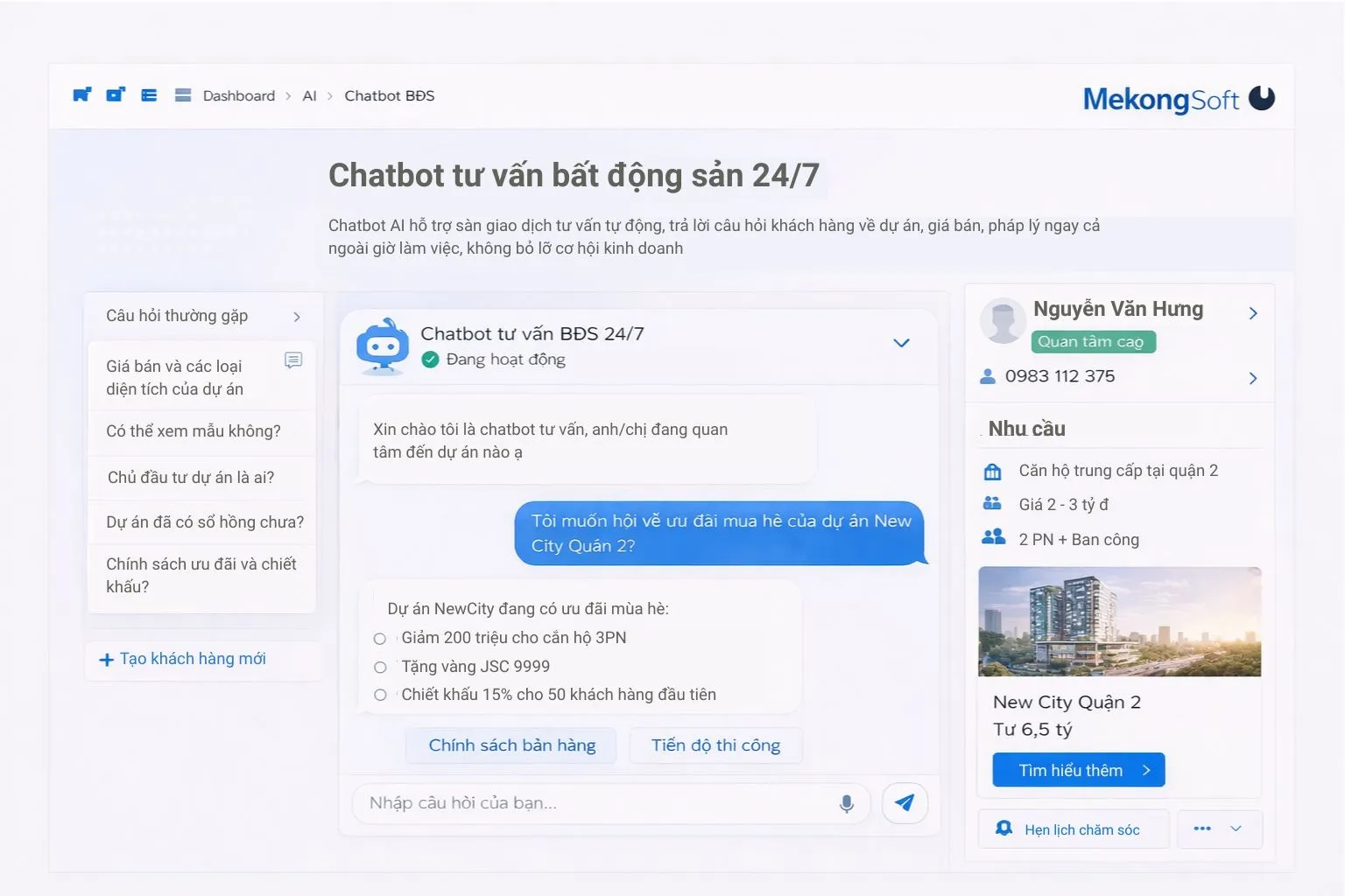 AI chatbot tư vấn bất động sản 24/7