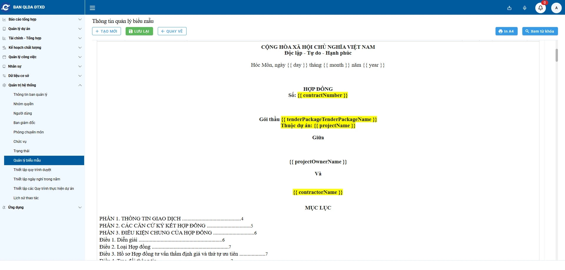Quản lý biểu mẫu, văn bản