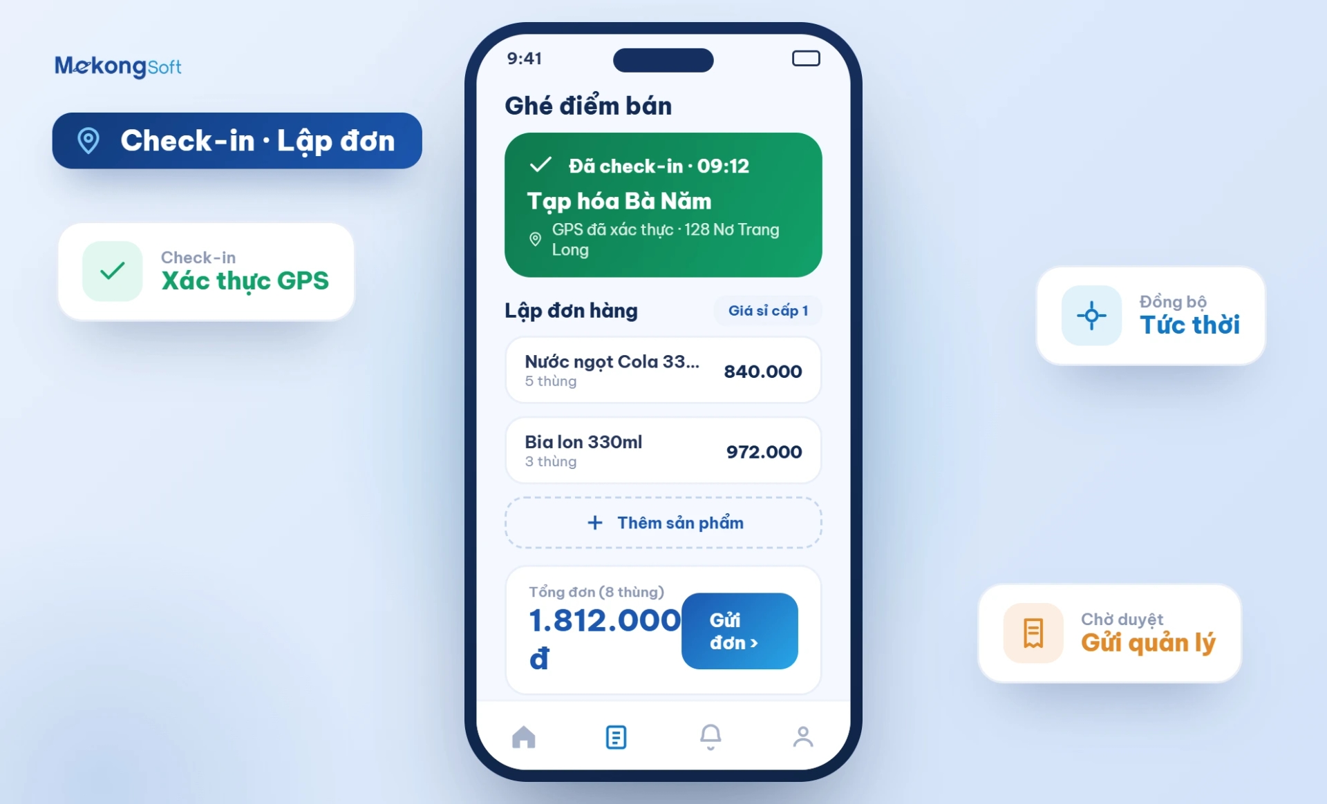 App cho nhân viên sale – Check in - Lập đơn hàng