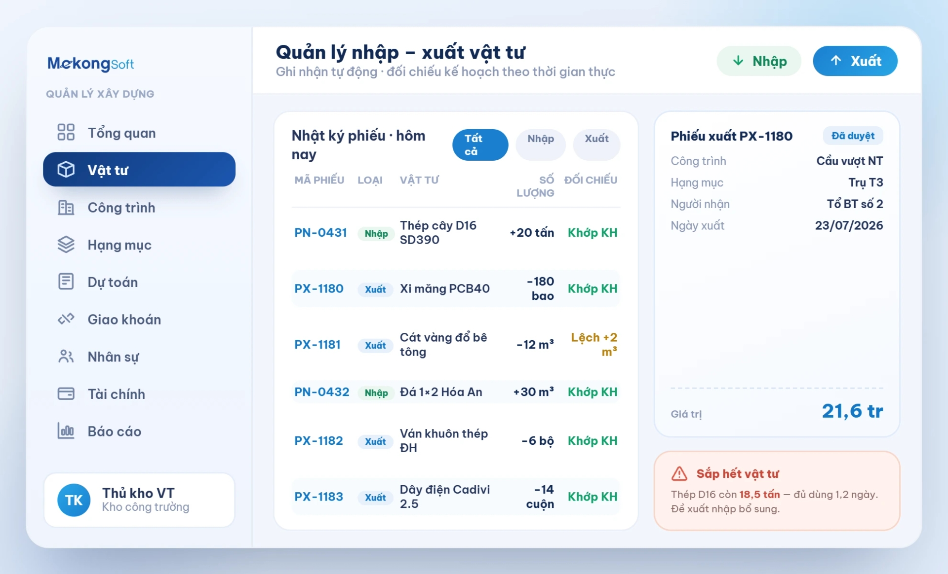 Quản lý nhập, xuất vật tư