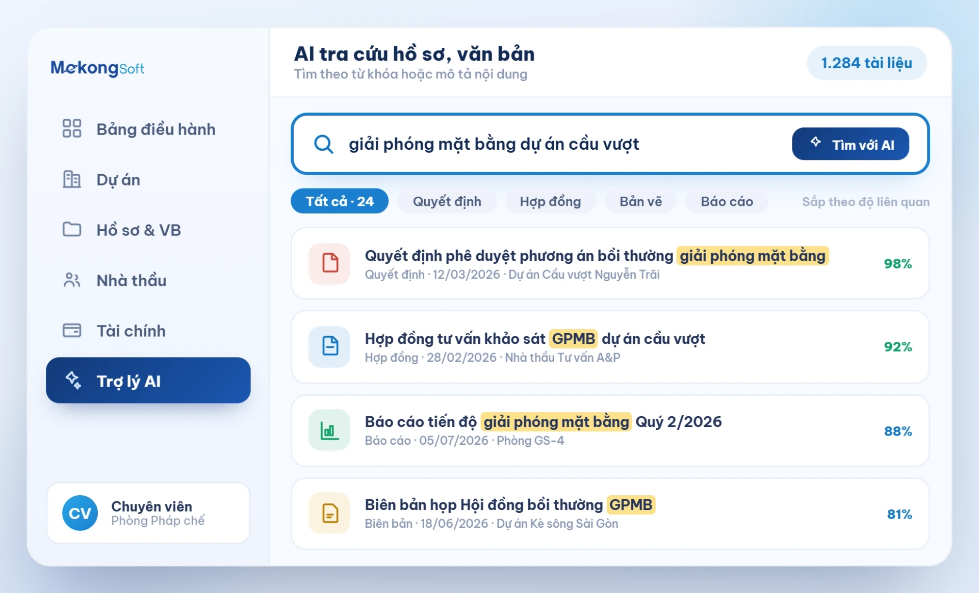 Ứng dụng AI tra cứu hồ sơ văn bản dự án
