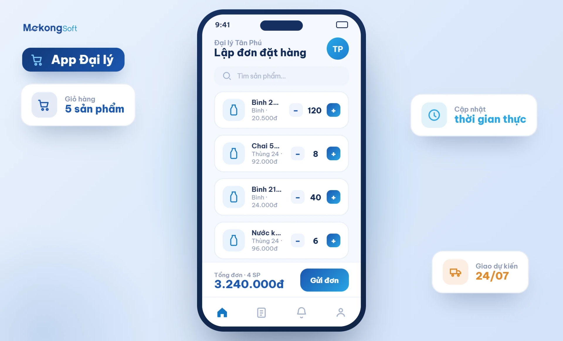 App mobile - Đại lý lập đơn đặt hàng