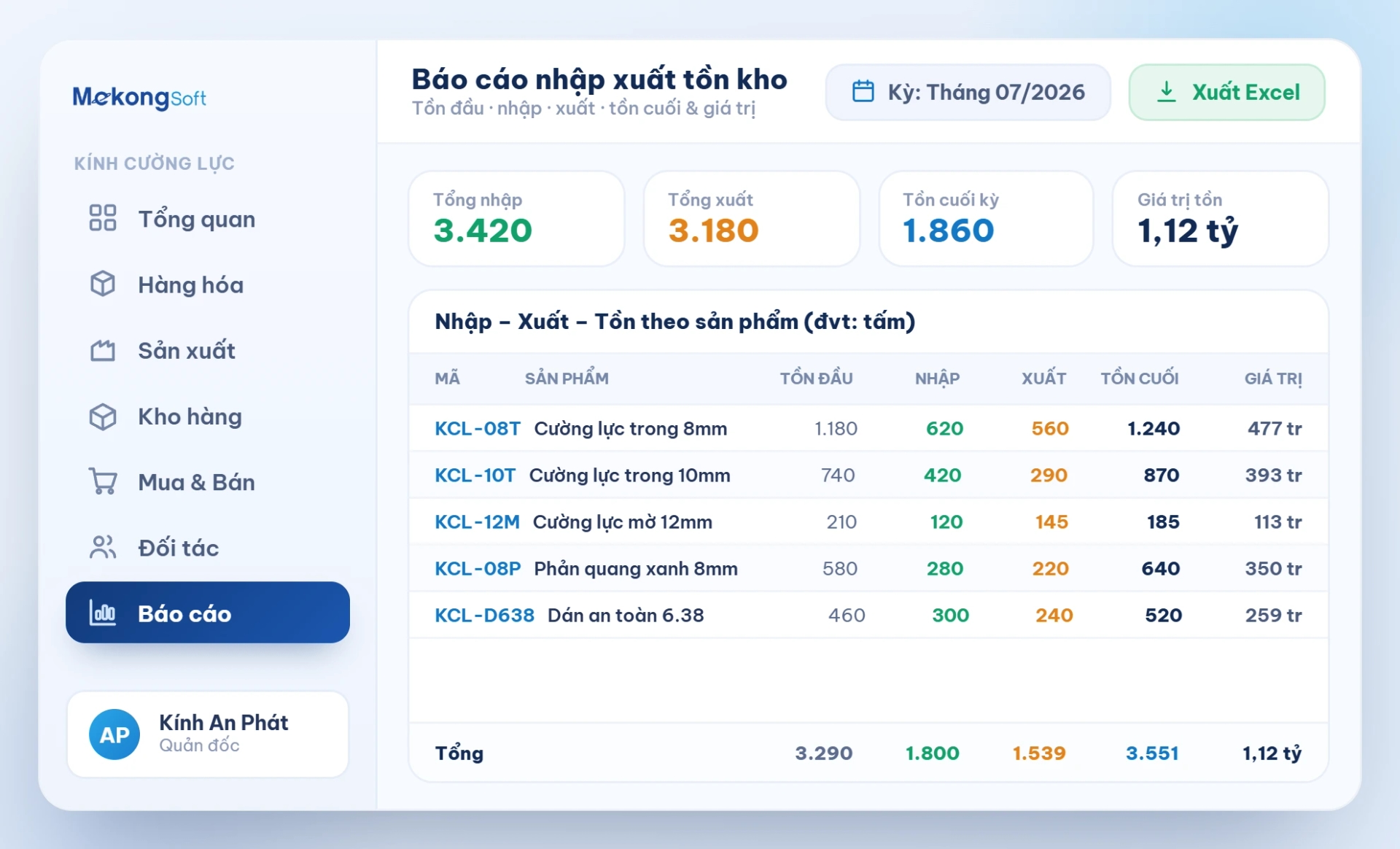 Báo cáo nhập xuất tồn kho