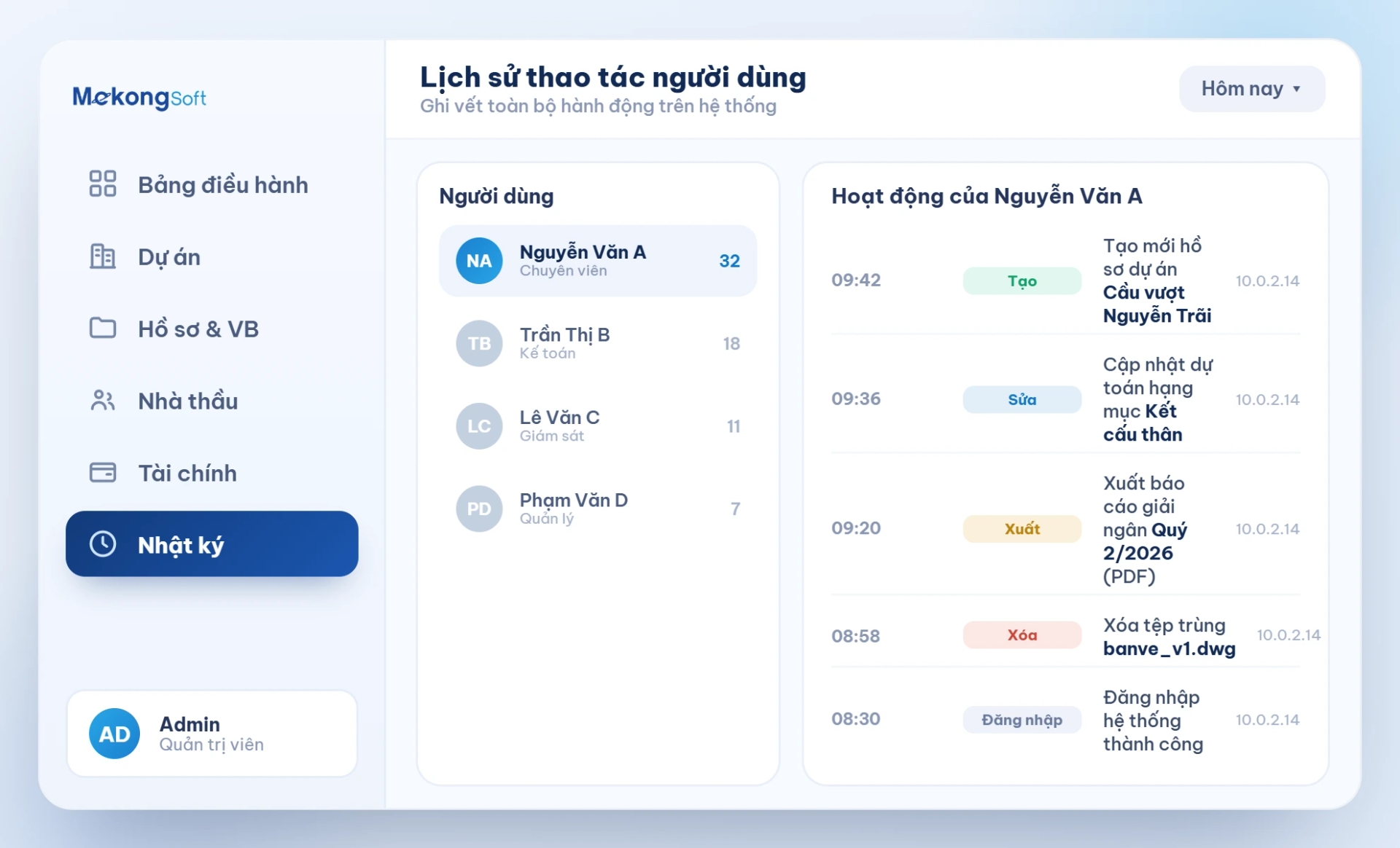 Lưu trữ lịch sử thao tác của người dùng