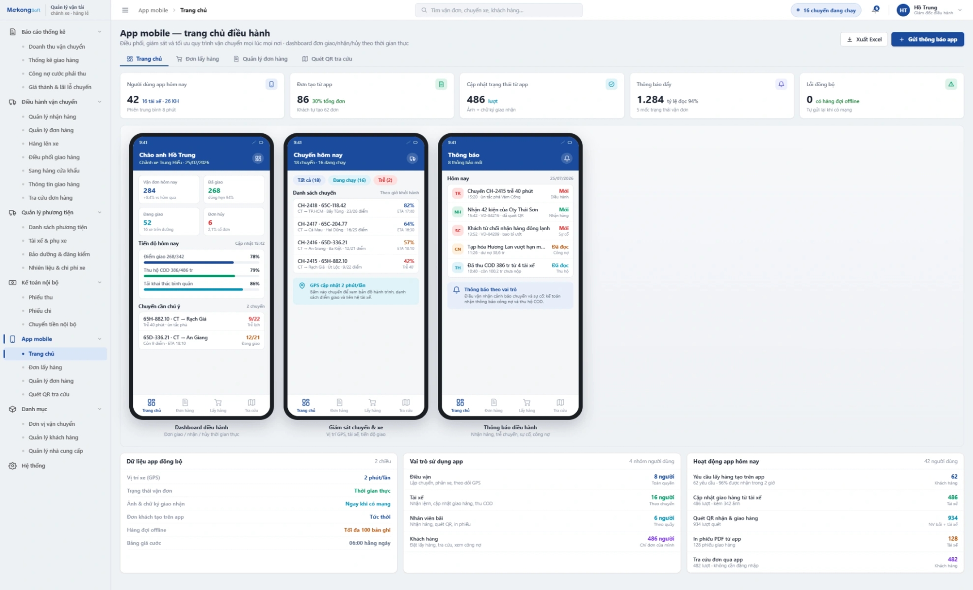 App moblie vận tải, chành xe