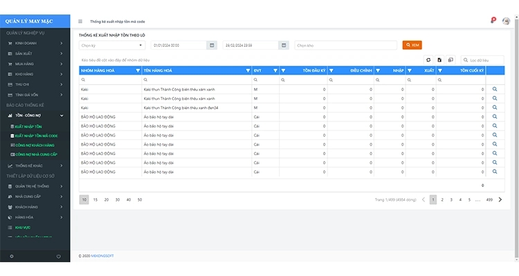 Báo cáo tồn nhập xuất tồn kho