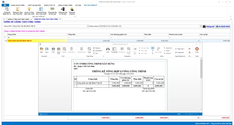 Báo cáo tổng hợp lương công trình