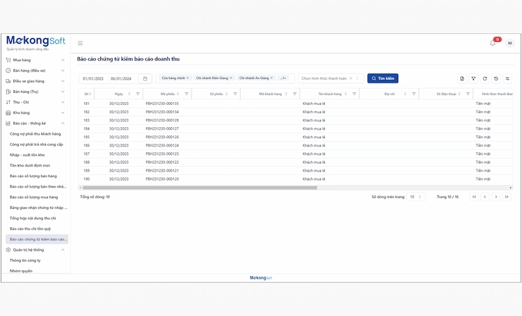 Báo cáo chứng từ kiêm báo cáo doanh thu
