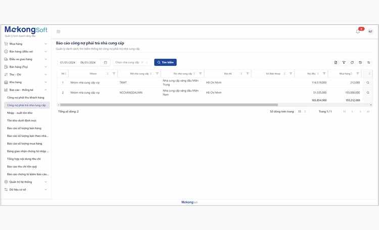 Báo cáo công nợ phải trả