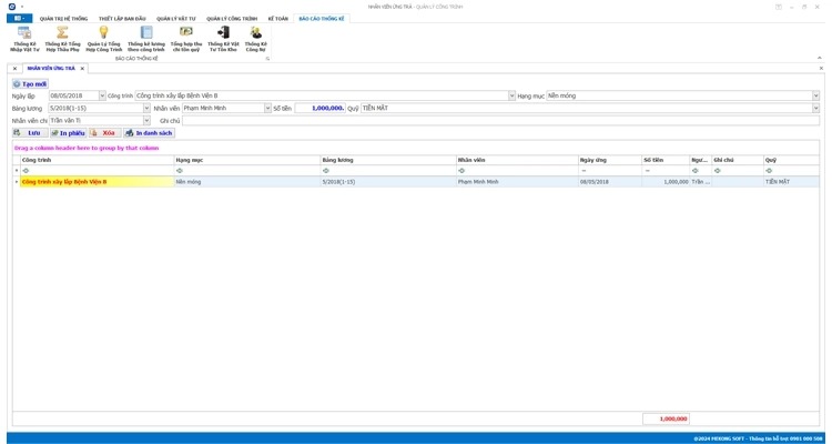 Phần mềm giúp theo dõi sát sao giờ giấc làm việc của từng nhóm nhân sự công trình